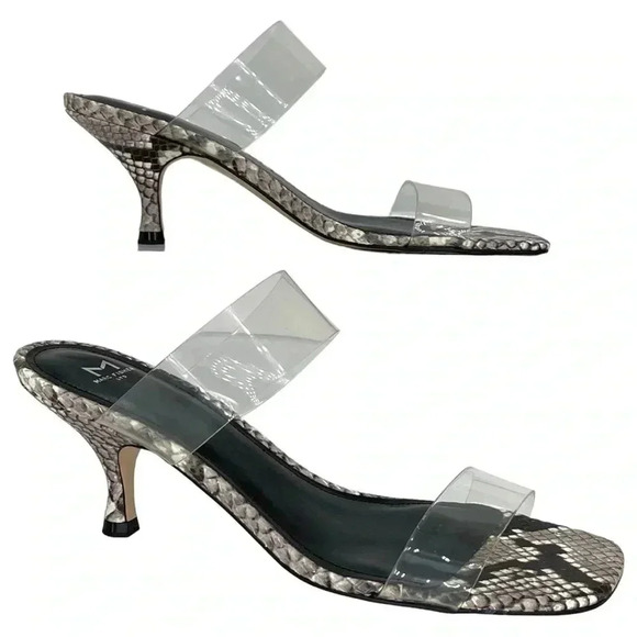 NWOB Marc Fisher Womens Heeled Sandals 8.5M Guadia2 Snake Print Clear Strap - Picture 6 of 14